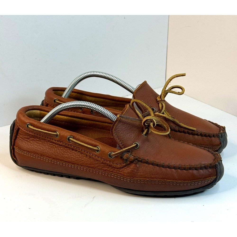 Minnetonka Moccasin Men's Brown Leather Lace-Up Moccasins Round Toe 8.5